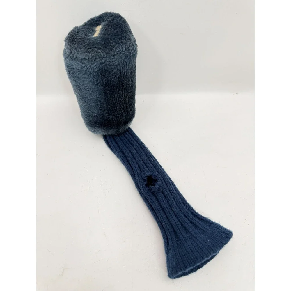 Vintage Unbranded Plush Fur 1 Wood Driver Golf Club Headcover Navy Blue Knit
